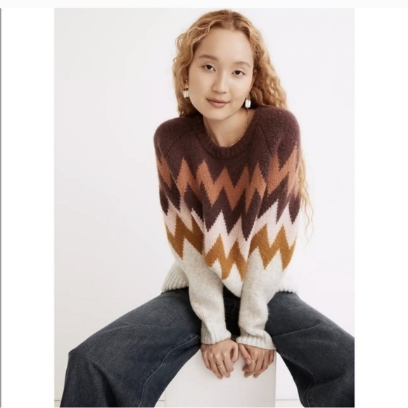 Madewell | Dellwood Fair Isle Sweater | Cozy Cottagecore Knit |‎ Oatmeal | XS - Picture 3 of 8